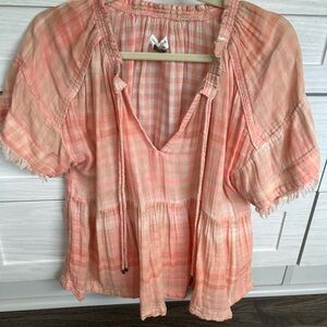 Pilcro for Anthropologie Women's Pink Plaid Peasant Top